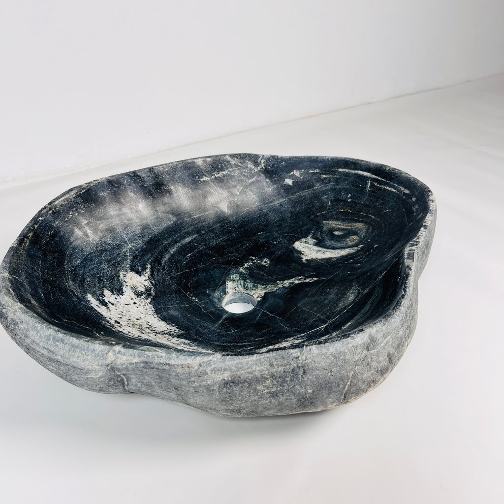 Black With White Splotches River Stone Sink