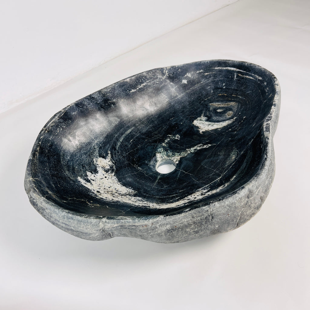 Black With White Splotches River Stone Sink