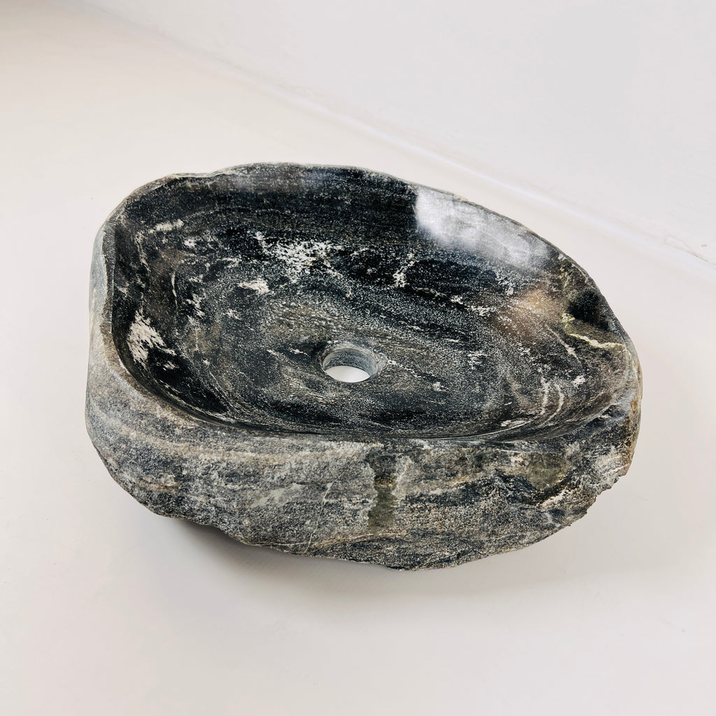 Splashed Midnight Black River Stone Sink