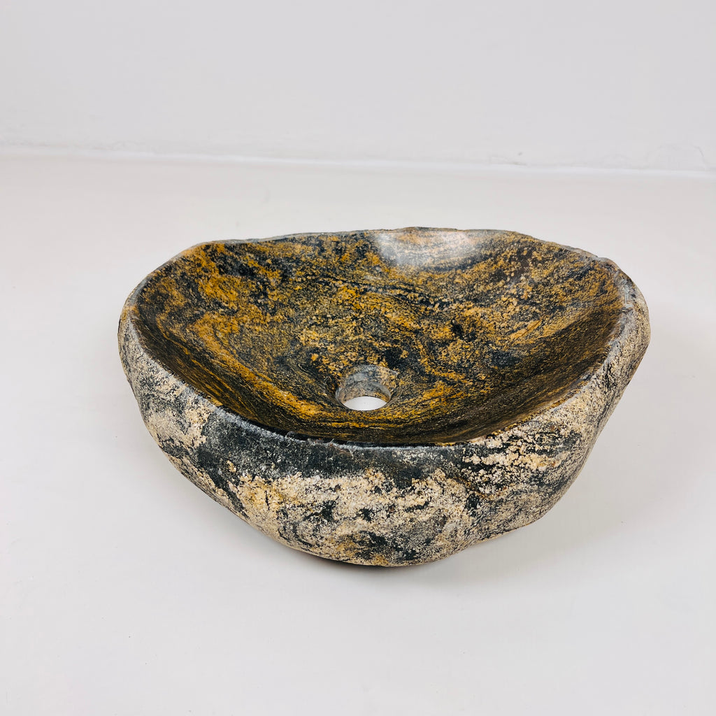 Mustard Splashed River Stone Sink