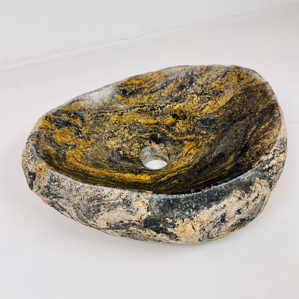 Mustard Splashed River Stone Sink