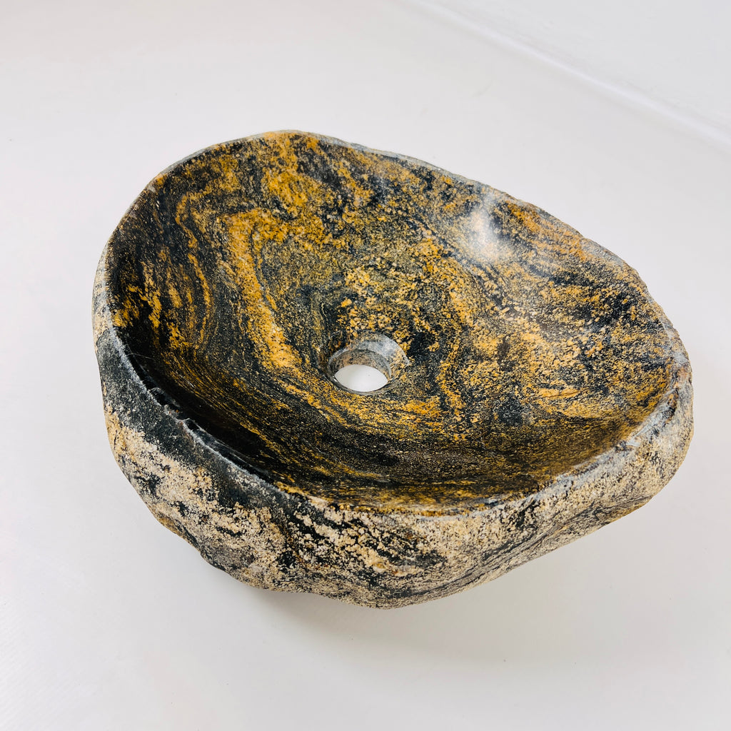 Mustard Splashed River Stone Sink