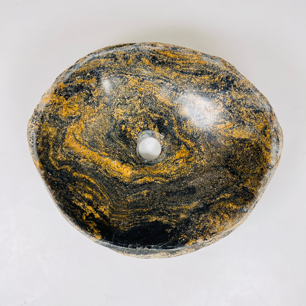 Mustard Splashed River Stone Sink