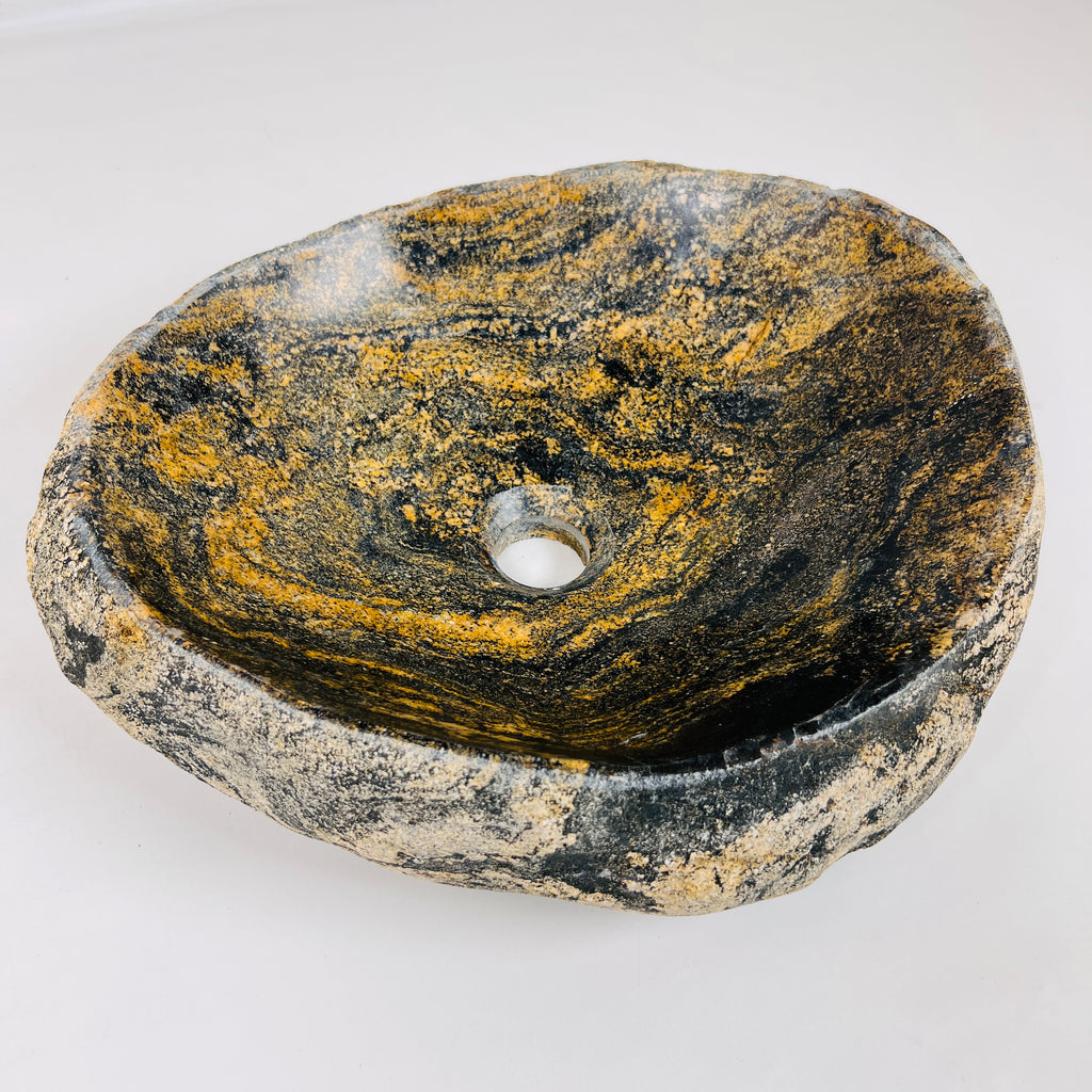 Mustard Splashed River Stone Sink