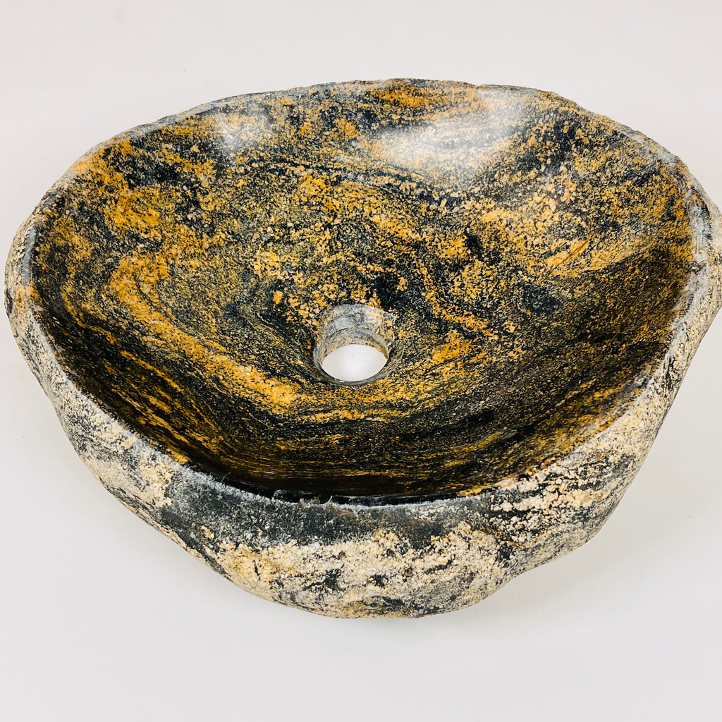 Mustard Splashed River Stone Sink