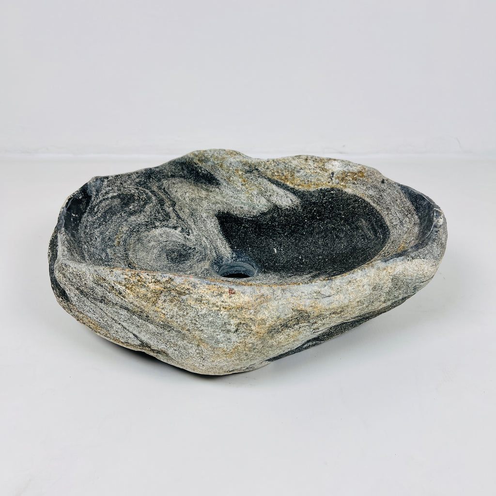 Deep Grey Marked River Stone Sink