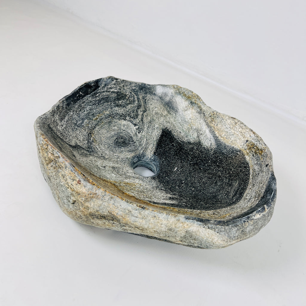 Deep Grey Marked River Stone Sink