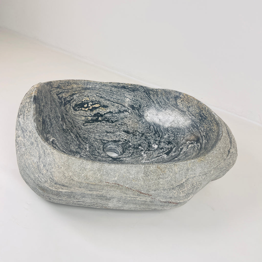 Rippled Dark Grey River Stone Sink