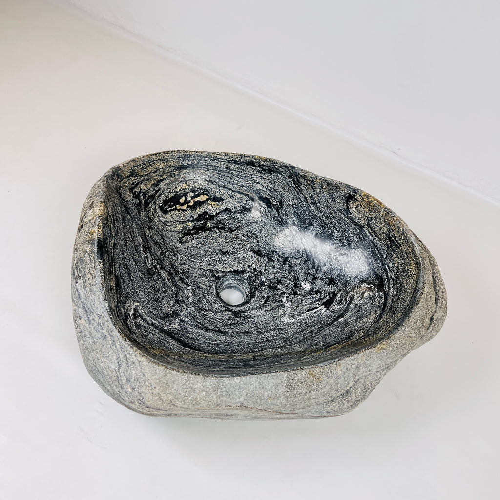 Rippled Dark Grey River Stone Sink