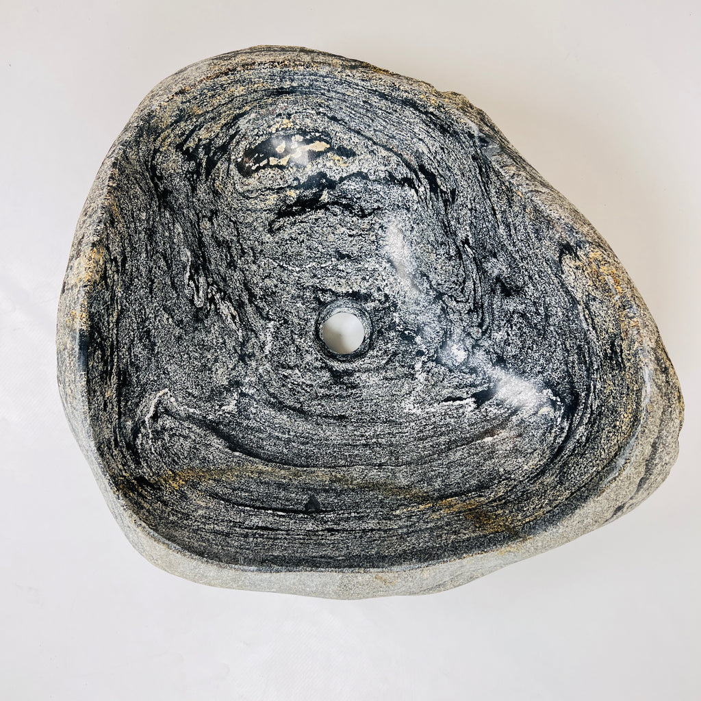 Rippled Dark Grey River Stone Sink