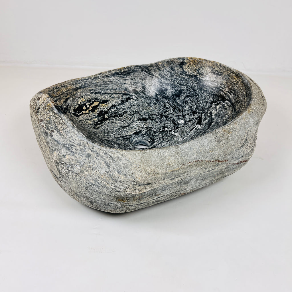 Rippled Dark Grey River Stone Sink