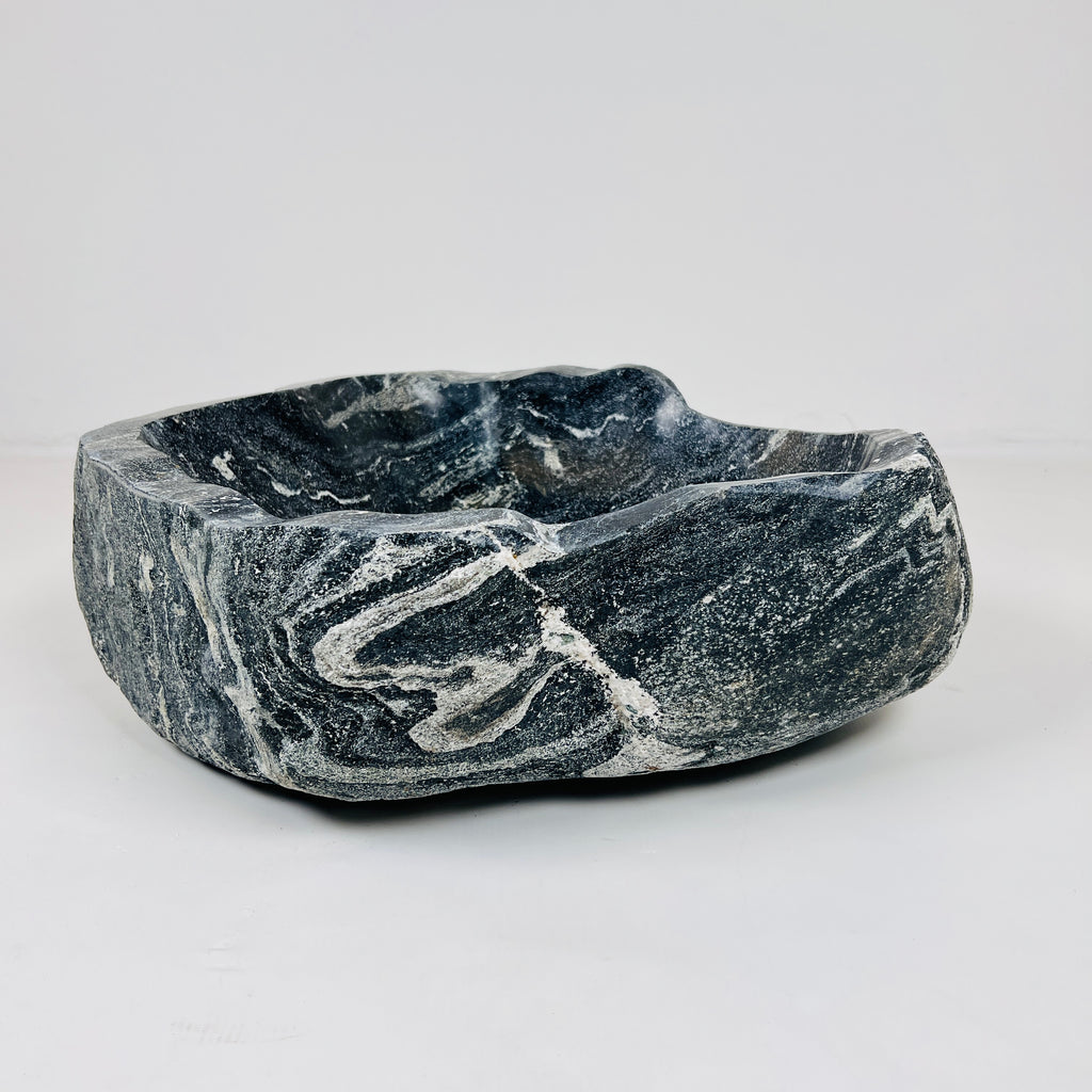 White Lined Black Spotted River Stone Sink