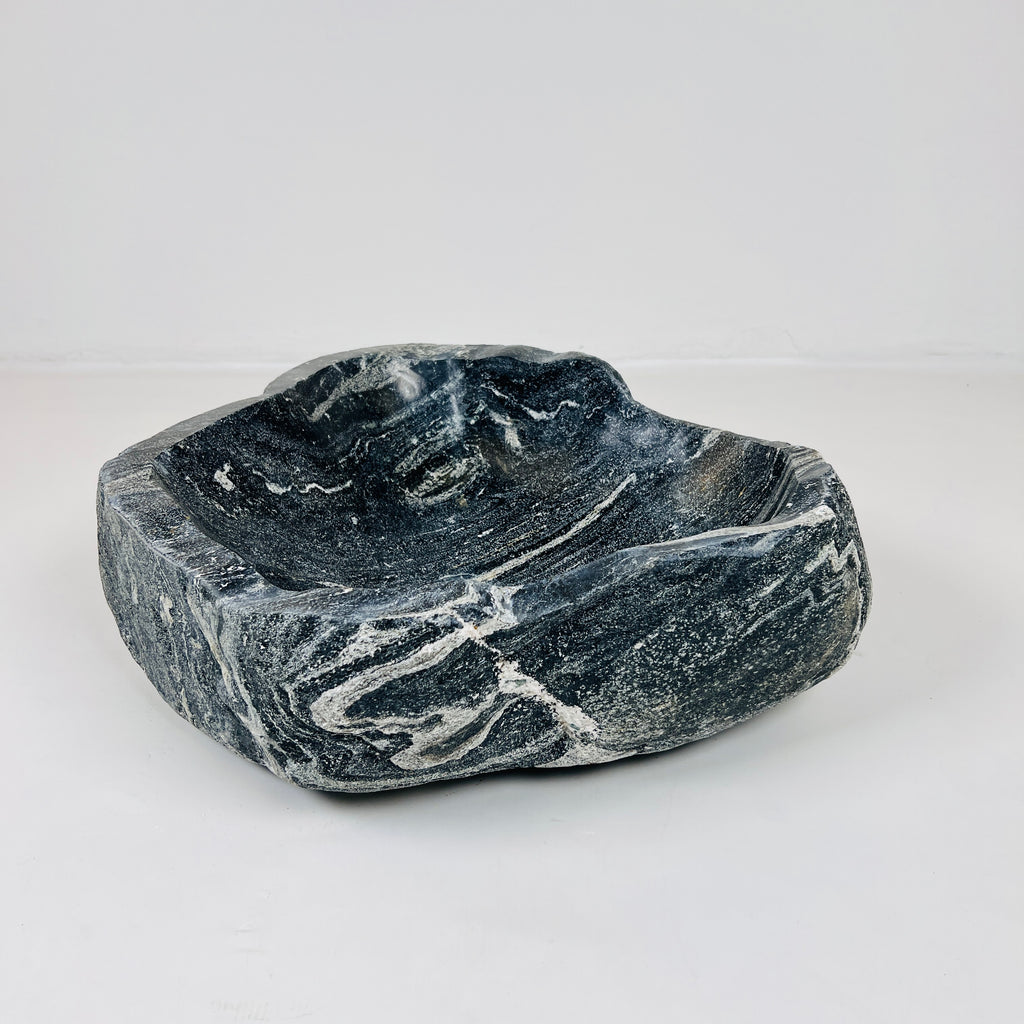 White Lined Black Spotted River Stone Sink