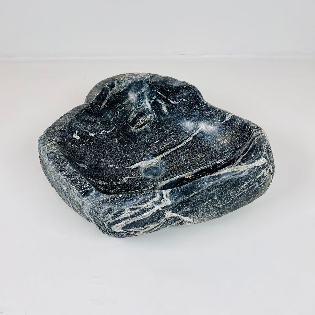 White Lined Black Spotted River Stone Sink