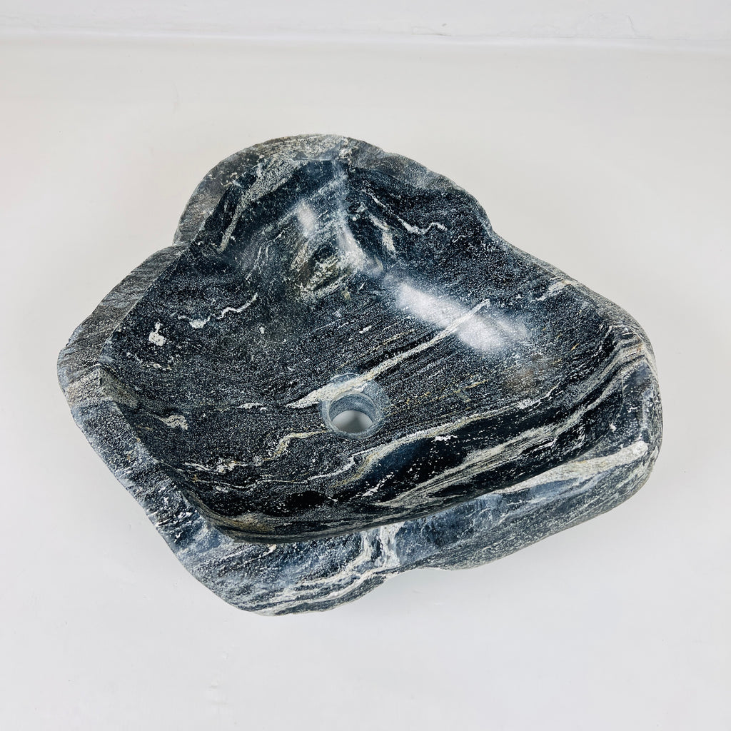 White Lined Black Spotted River Stone Sink