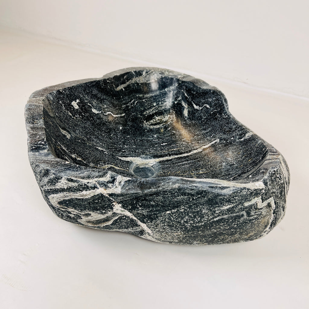 White Lined Black Spotted River Stone Sink