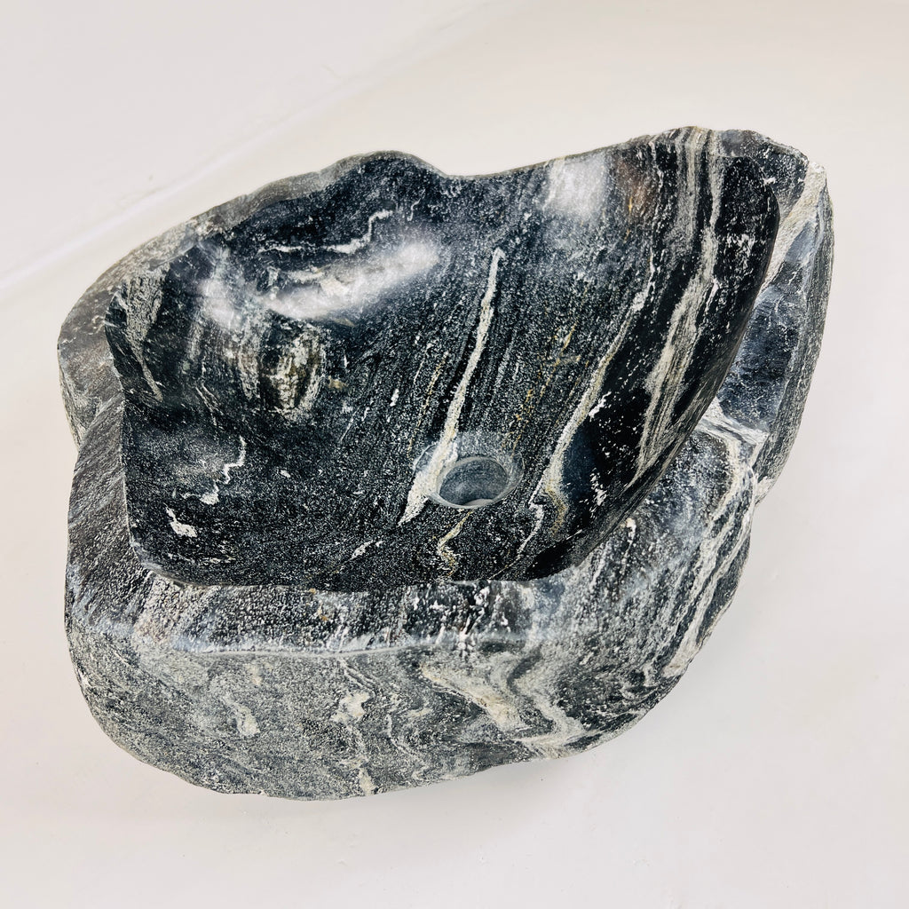 White Lined Black Spotted River Stone Sink