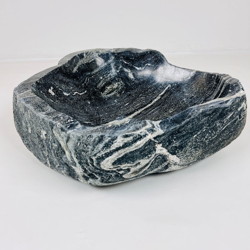 White Lined Black Spotted River Stone Sink