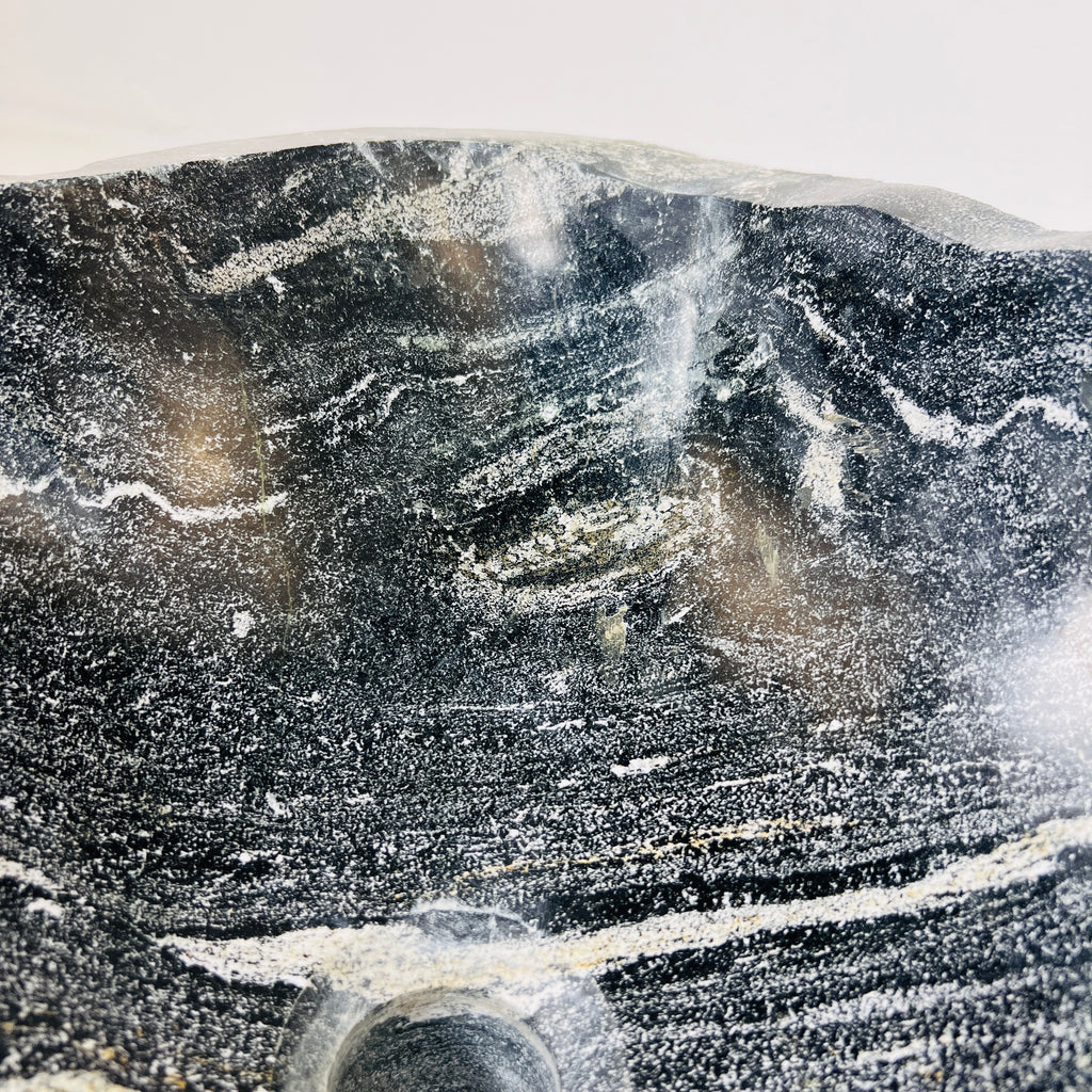 White Lined Black Spotted River Stone Sink