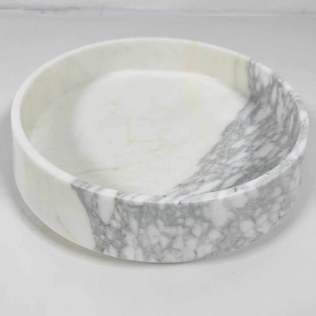 Two-Toned White and Grey Marble Bowl (Large)