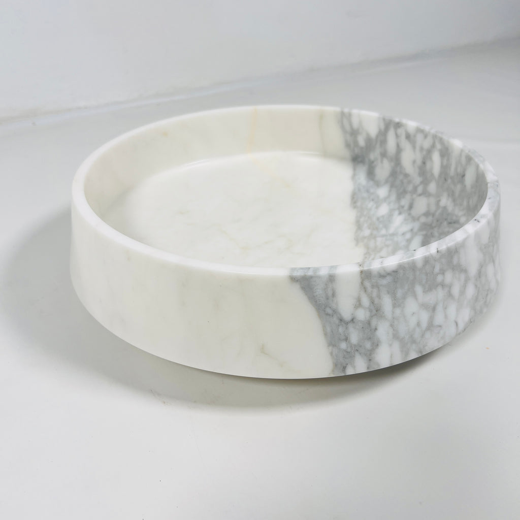 Two-Toned White and Grey Marble Bowl (Large)