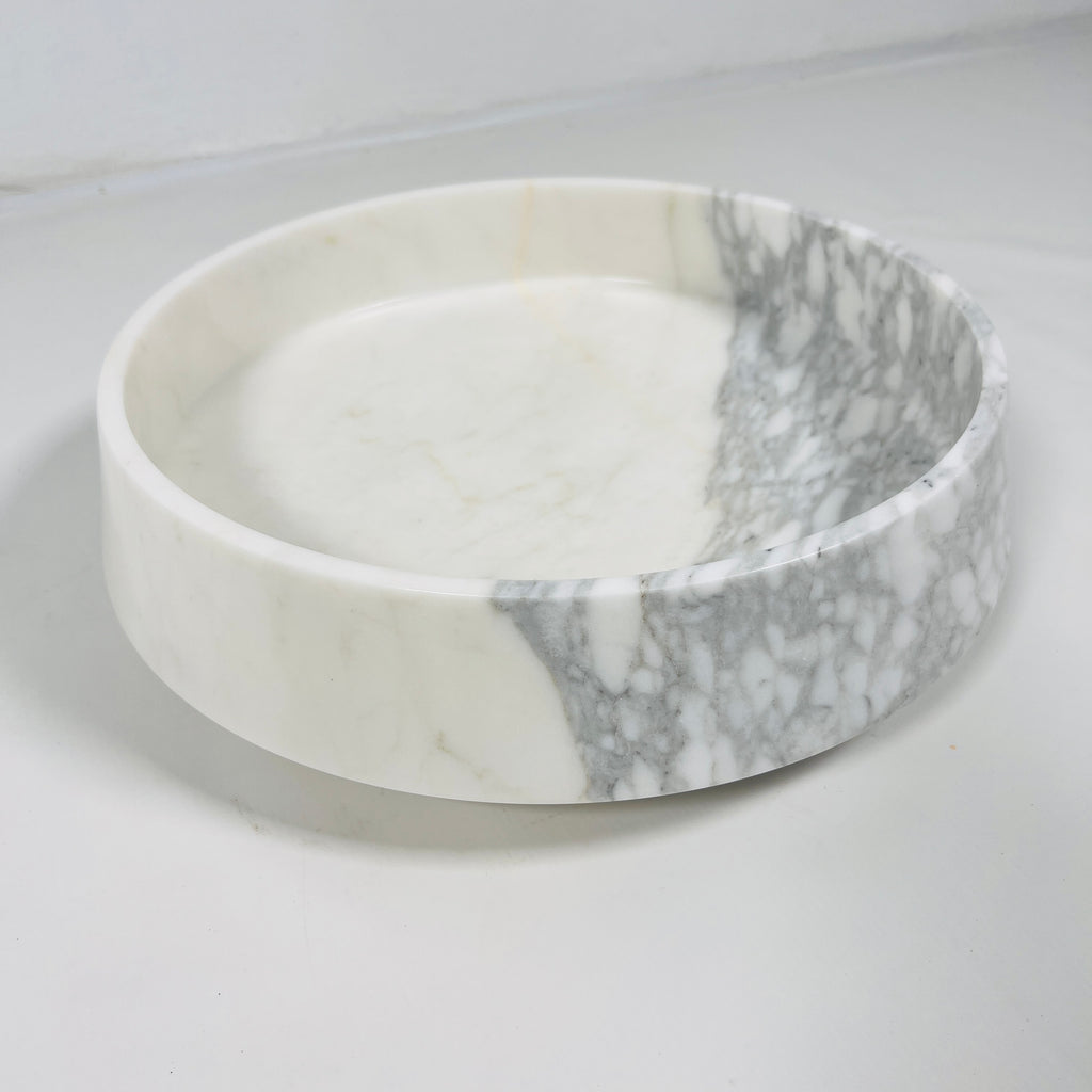 Two-Toned White and Grey Marble Bowl (Large)