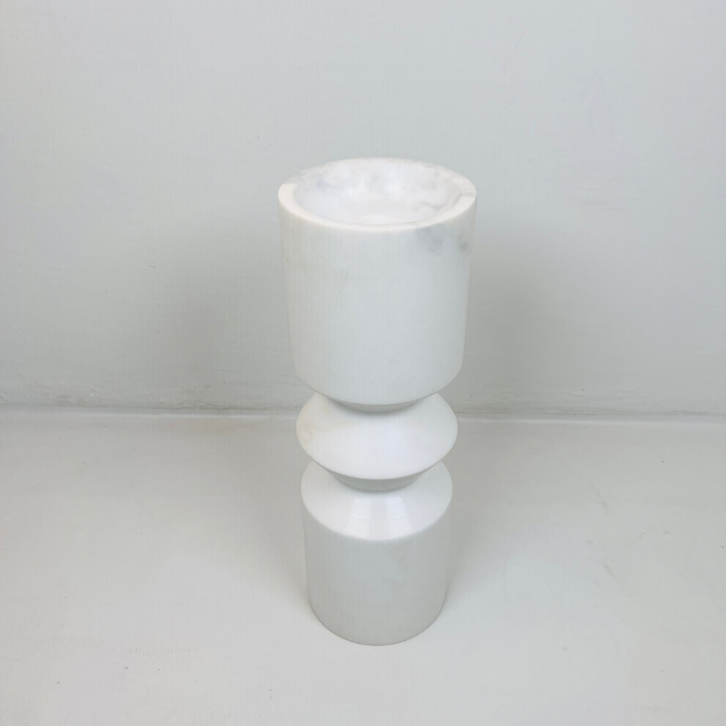 Bulged Disc White Marble Candle Stand