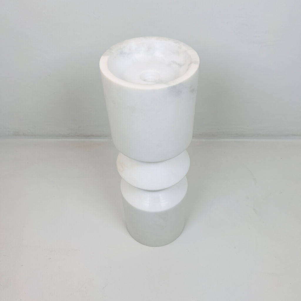 Bulged Disc White Marble Candle Stand