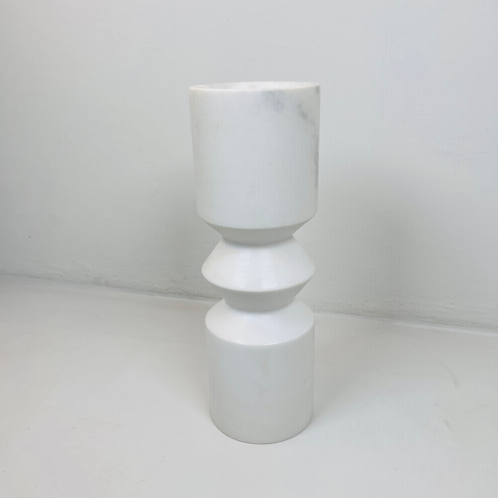 Bulged Disc White Marble Candle Stand