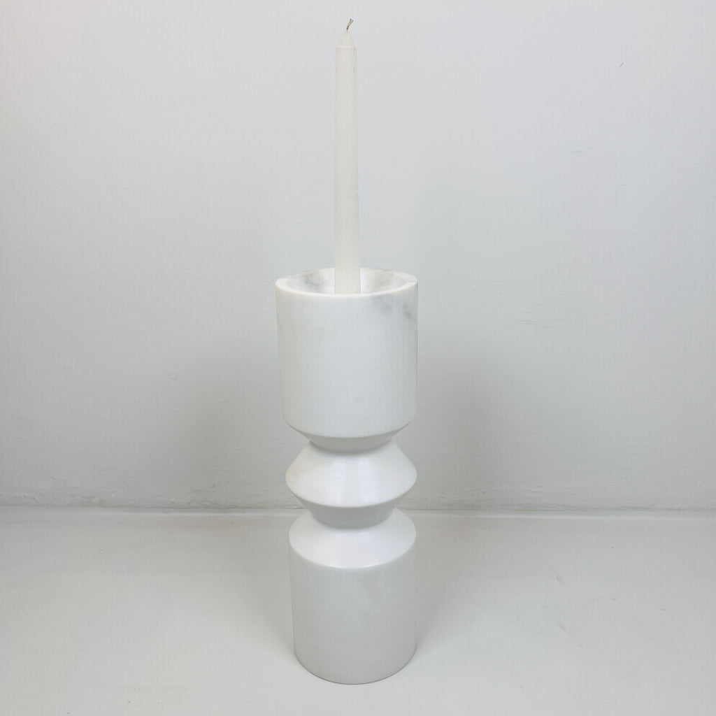 Bulged Disc White Marble Candle Stand