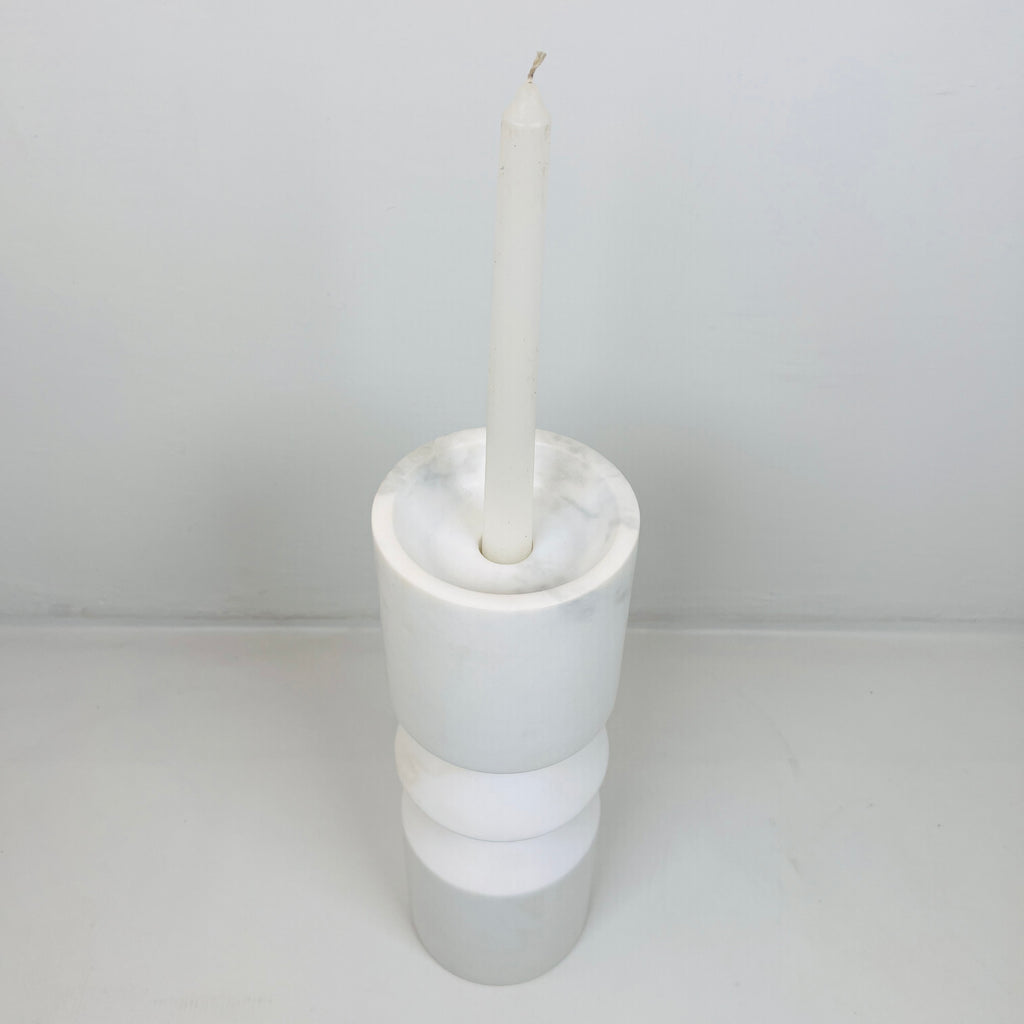 Bulged Disc White Marble Candle Stand