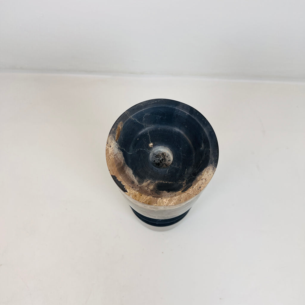 Bulged Disc Black Marked Marble Candle Stand