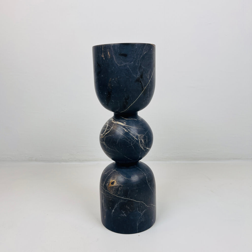 Bulged Ball Black Marble Candle Stand