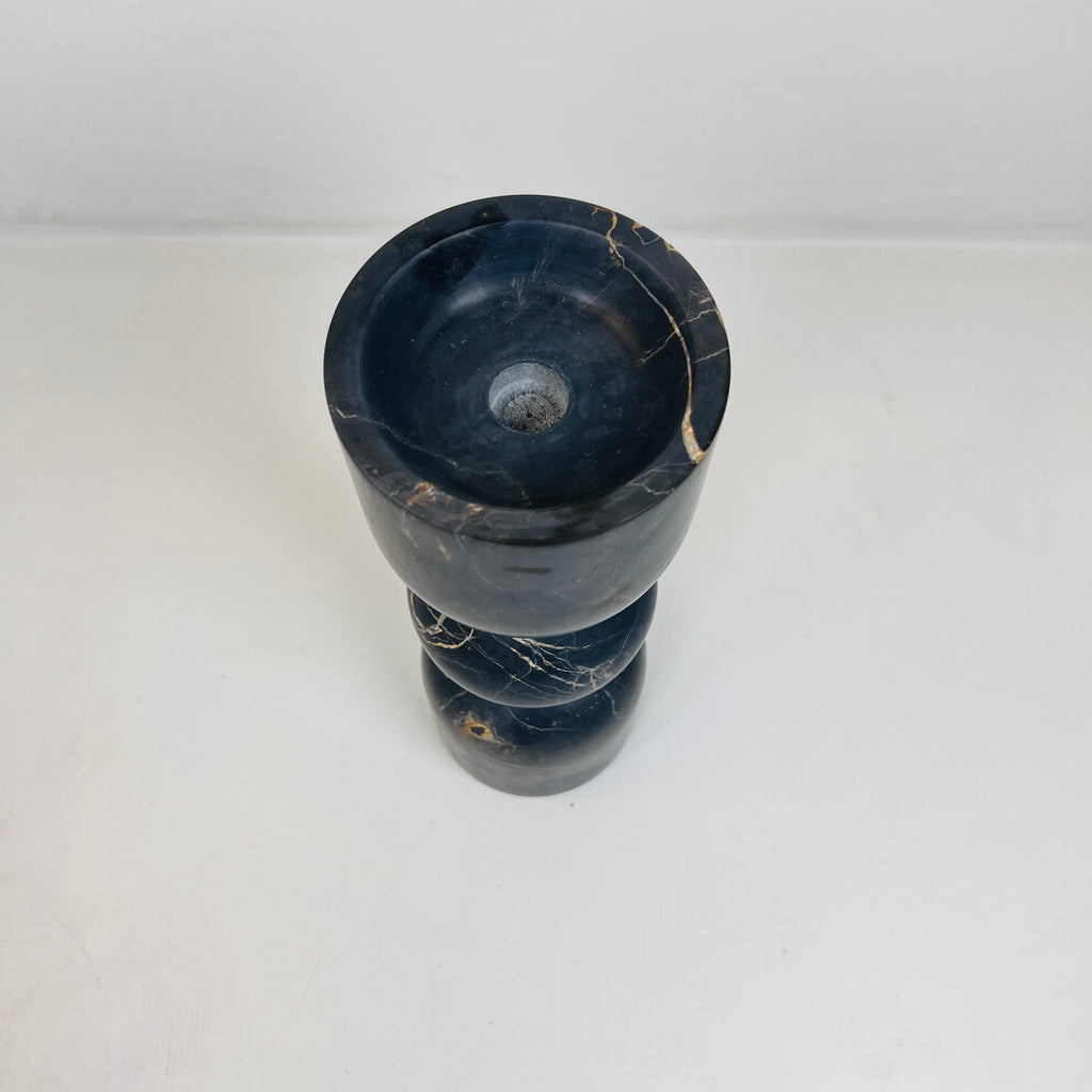 Bulged Ball Black Marble Candle Stand