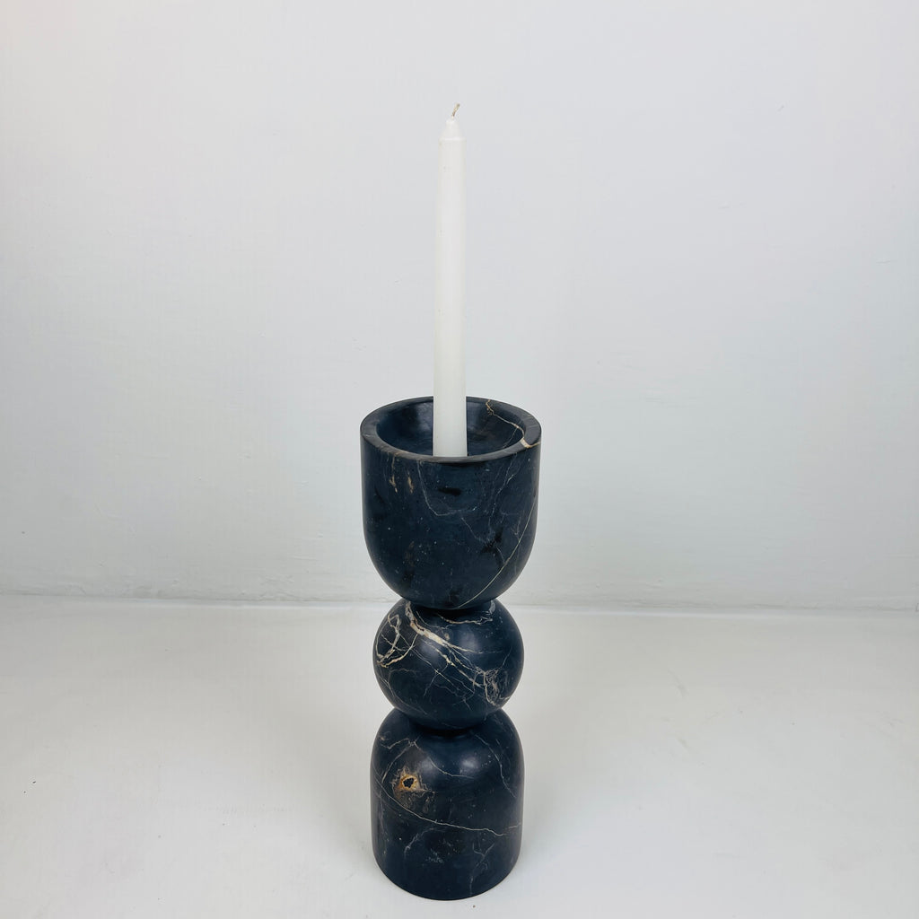 Bulged Ball Black Marble Candle Stand