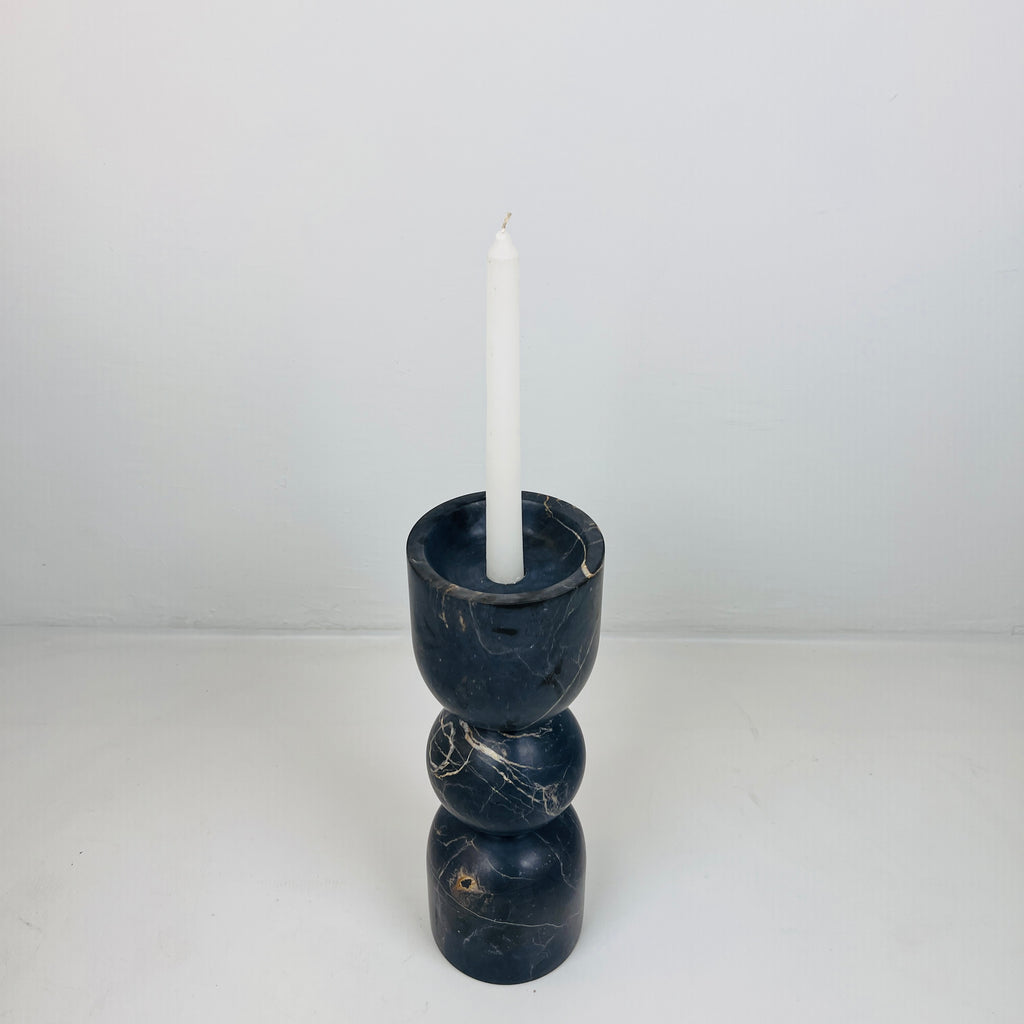 Bulged Ball Black Marble Candle Stand