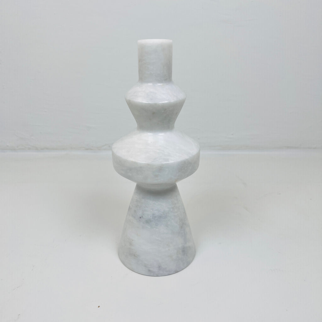 Saucer Bulged White Marble Candle Stand