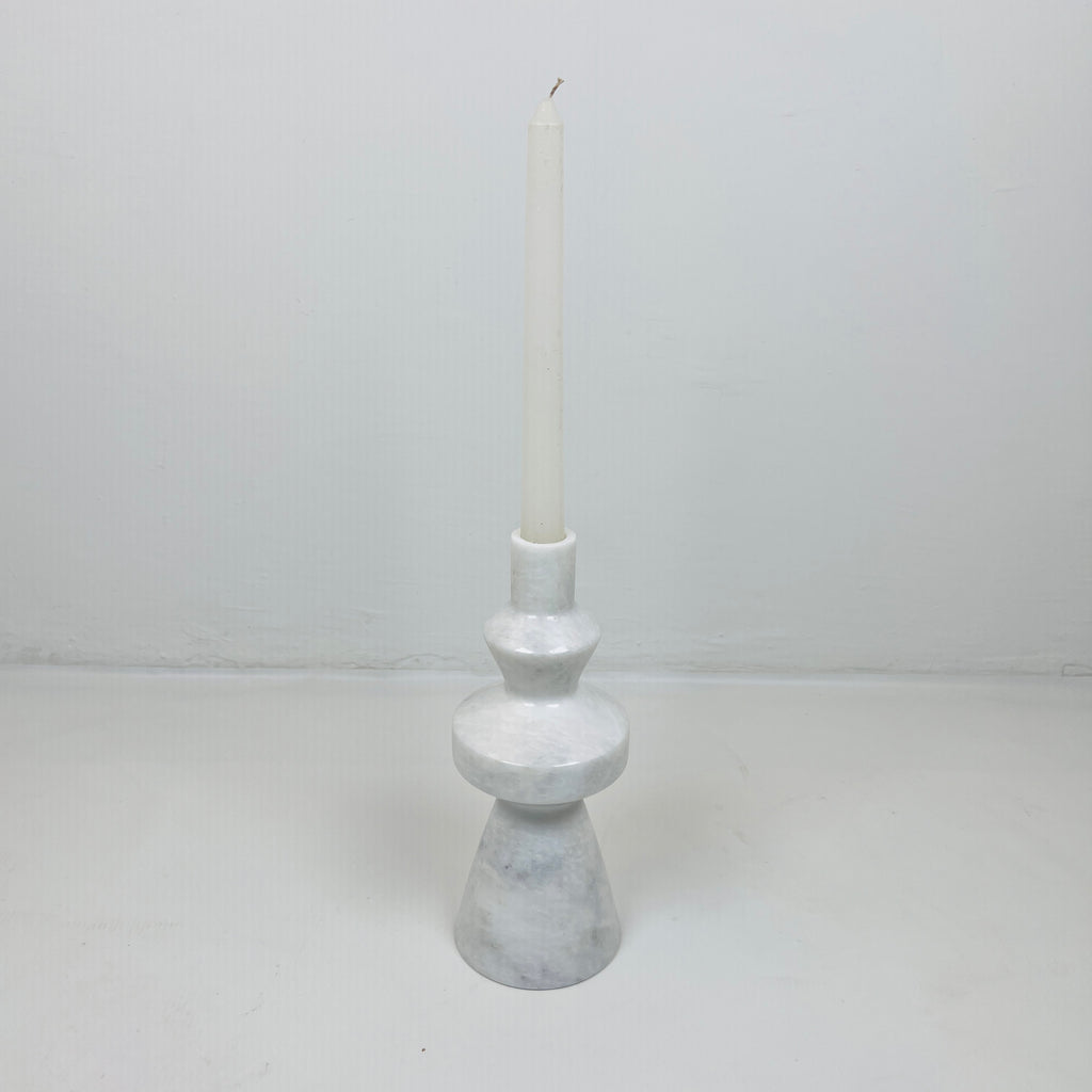 Saucer Bulged White Marble Candle Stand