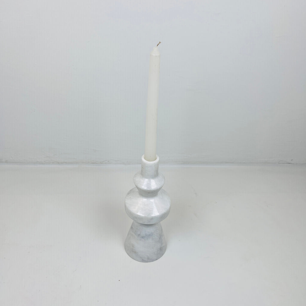 Saucer Bulged White Marble Candle Stand