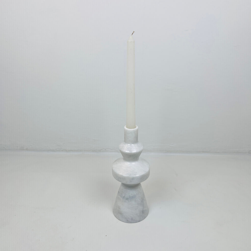 Saucer Bulged White Marble Candle Stand