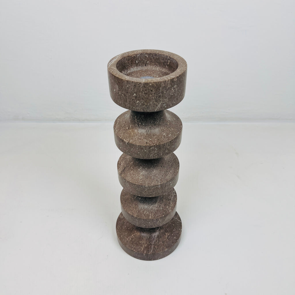 Stacked Disc Brown Marble Candle Stand (Medium)