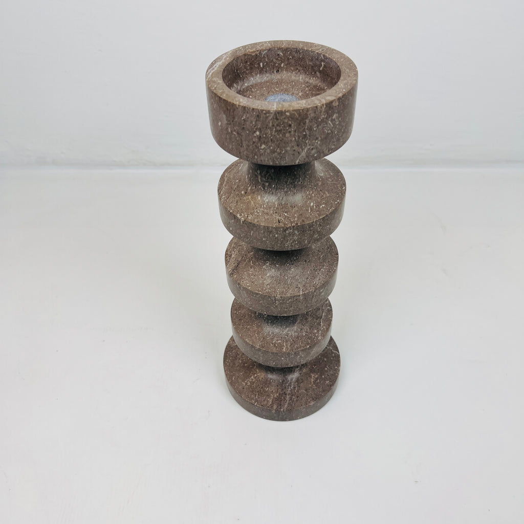 Stacked Disc Brown Marble Candle Stand (Medium)