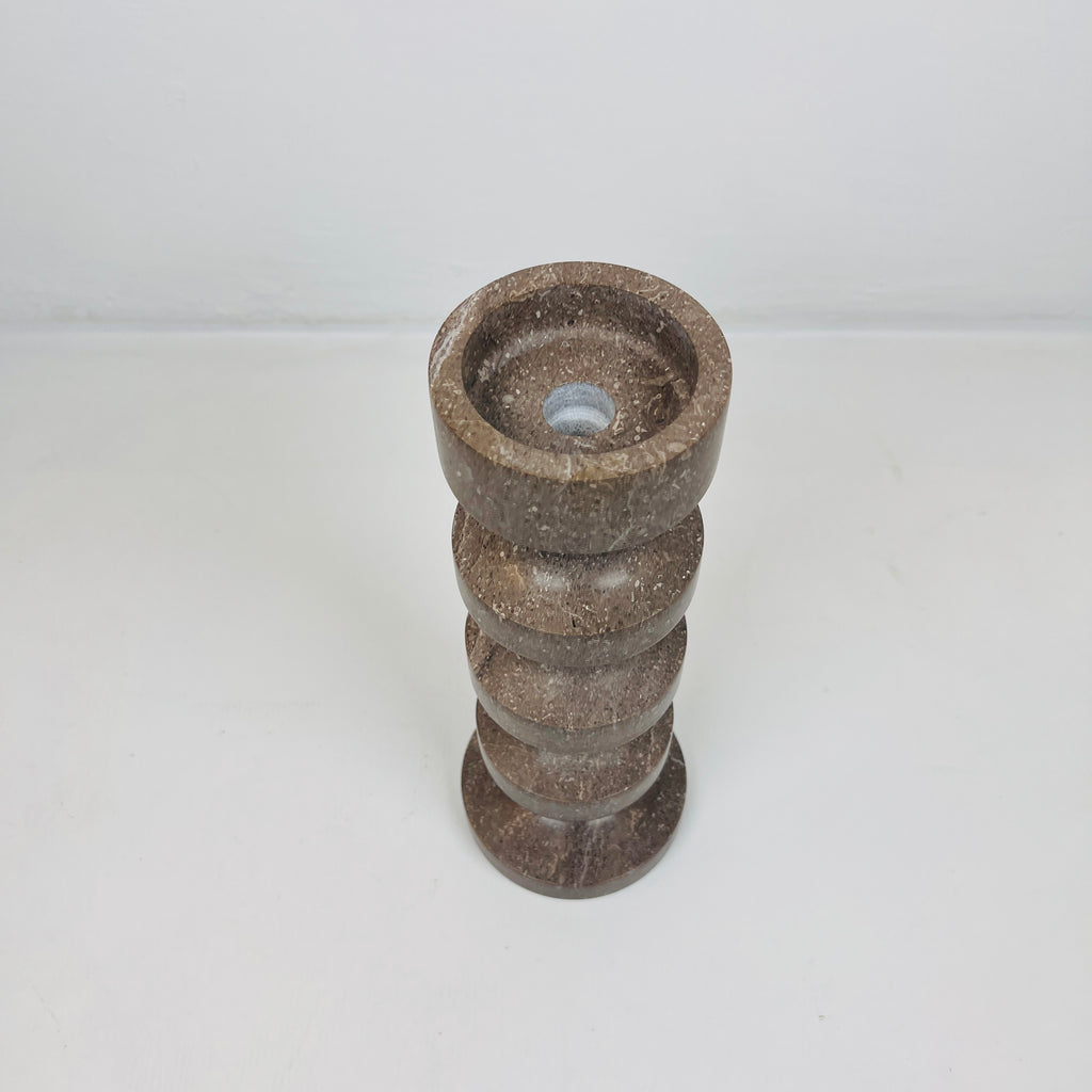 Stacked Disc Brown Marble Candle Stand (Medium)