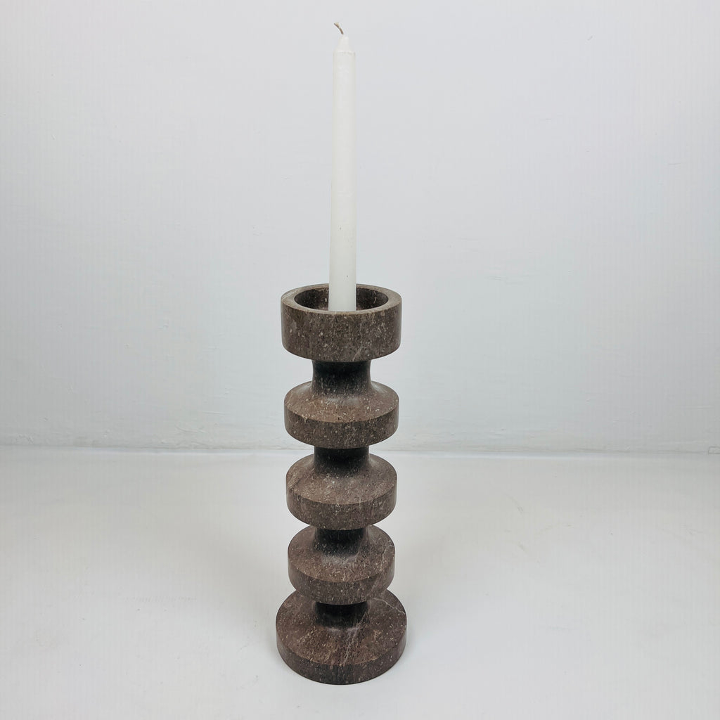 Stacked Disc Brown Marble Candle Stand (Medium)