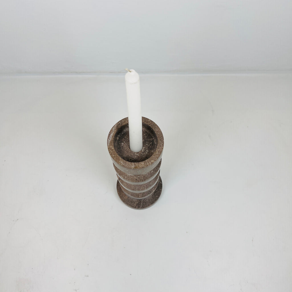 Stacked Disc Brown Marble Candle Stand (Medium)