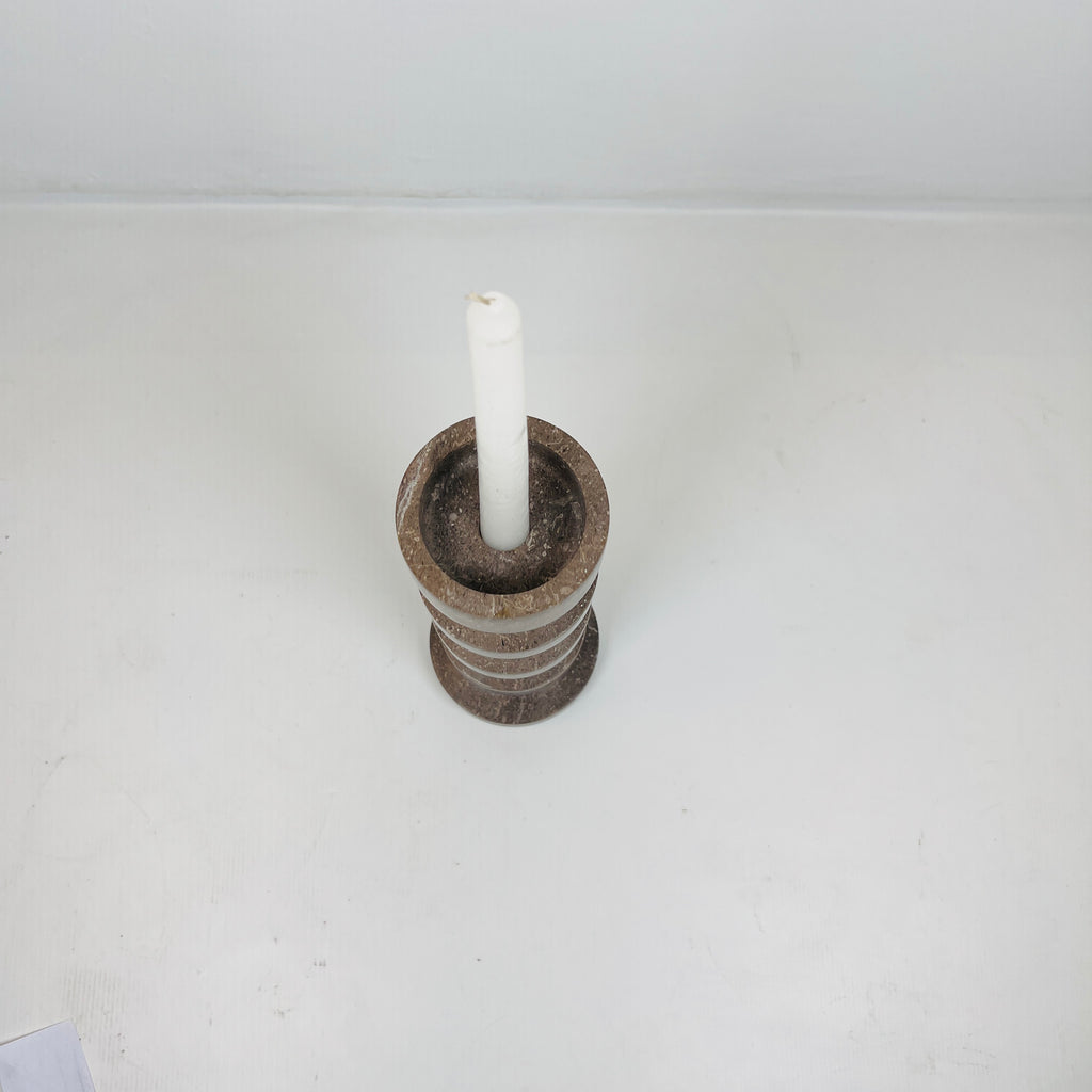 Stacked Disc Brown Marble Candle Stand (Medium)