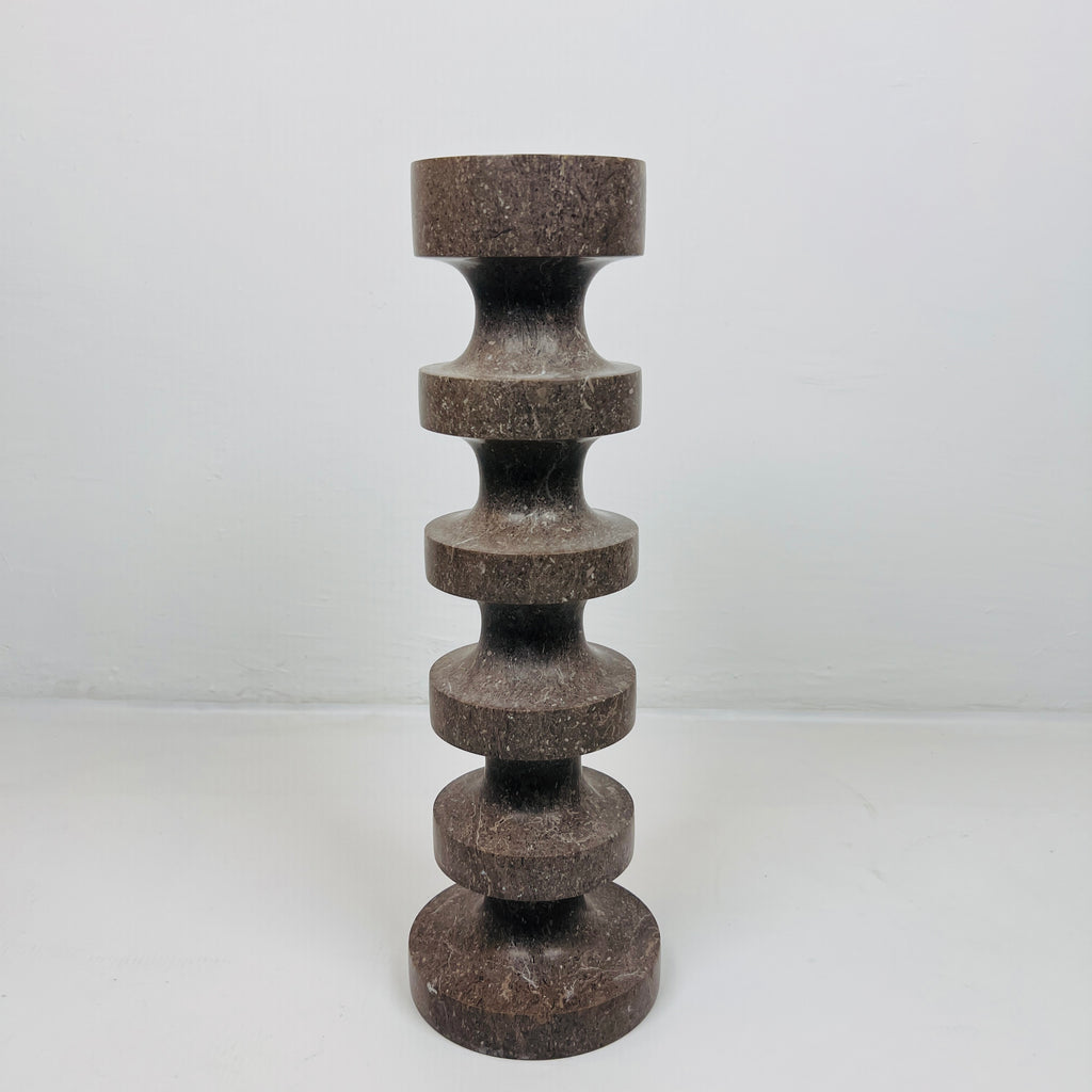 Stacked Disc Brown Marble Candle Stand (Large)