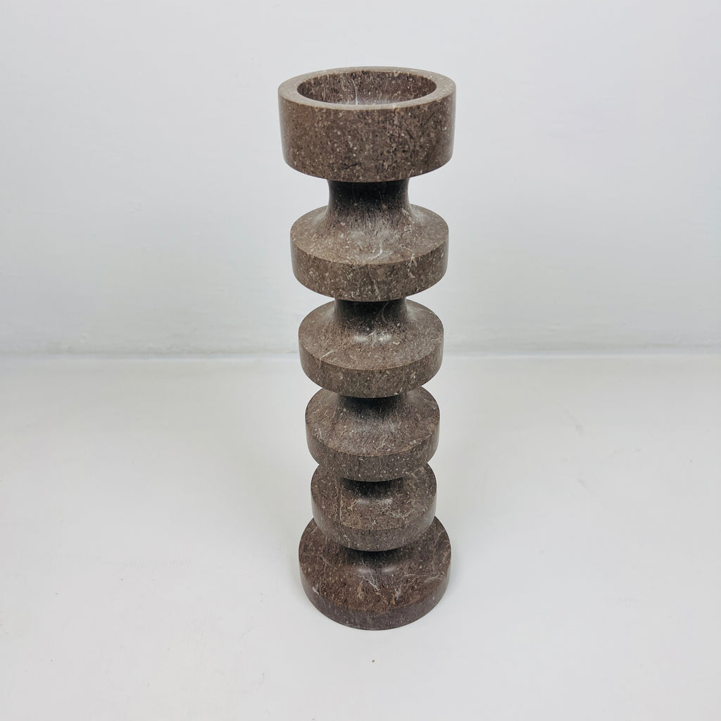 Stacked Disc Brown Marble Candle Stand (Large)