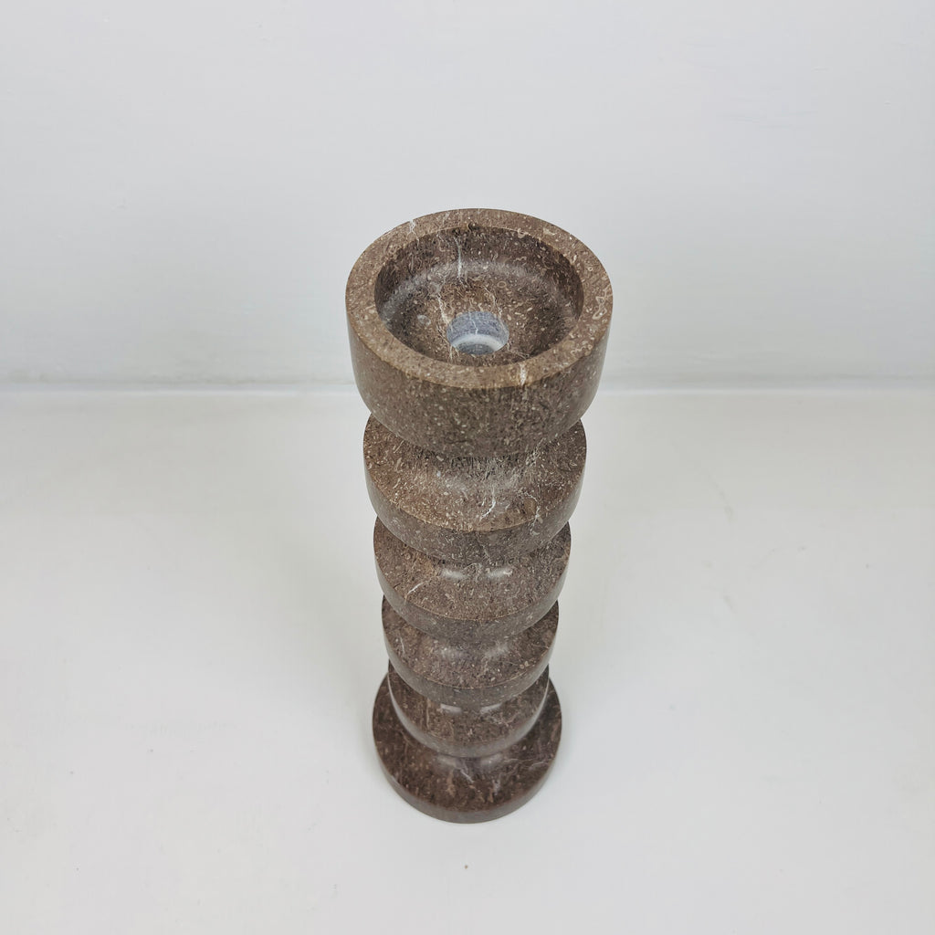 Stacked Disc Brown Marble Candle Stand (Large)