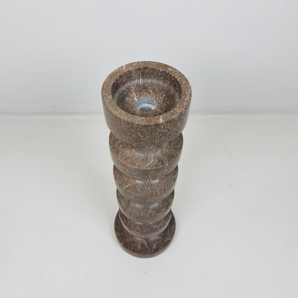 Stacked Disc Brown Marble Candle Stand (Large)